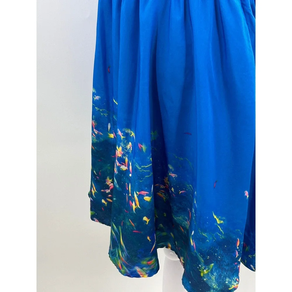 L'Amour by Nanette Lepore Blue Cutout Sundress with Pockets Ocean Print Tropical